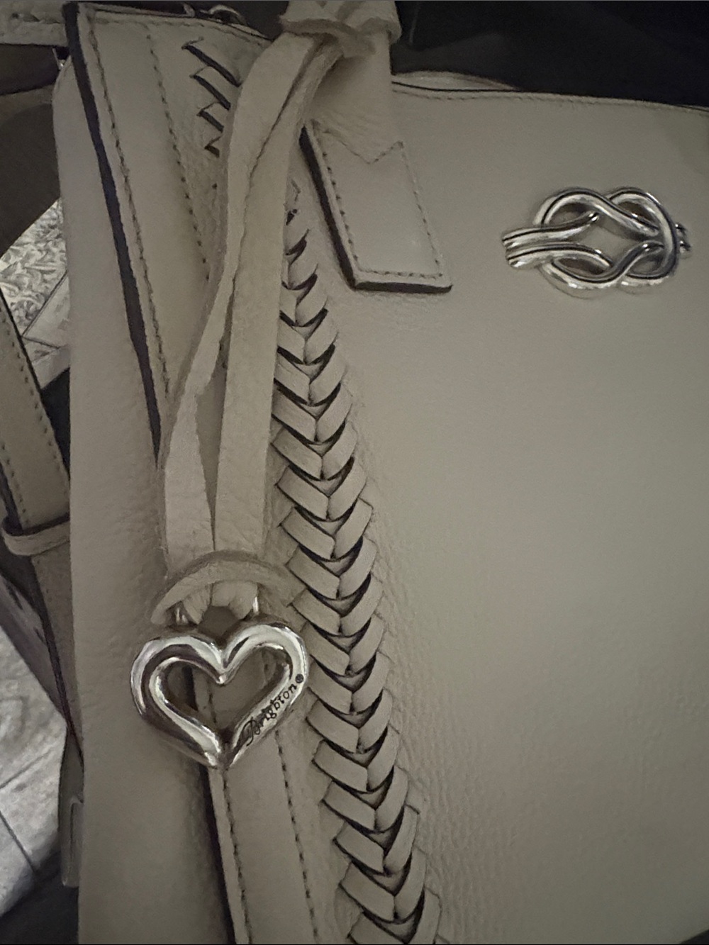 Brighton Flemming off white Leather Satchel with Braided Trim and Silver Accent - Picture 6 of 8